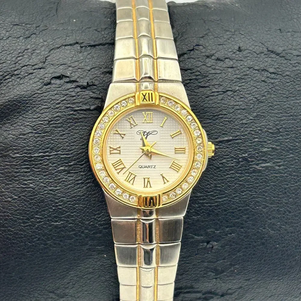 Worthington Two Tone Crystal Bezel Women’s Quartz Watch Working New Battery